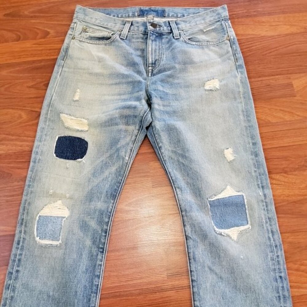 NWOT J. Crew Men's Distressed Patch Straight Leg Denim Jeans Size 29 - Picture 2 of 6